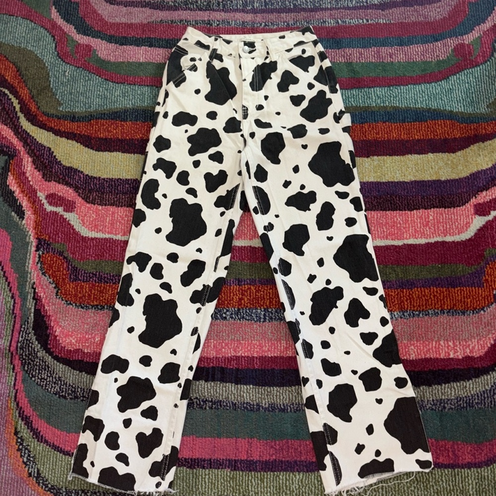 PacSun- Cow Print Split Carpenter Boyfriend Pants